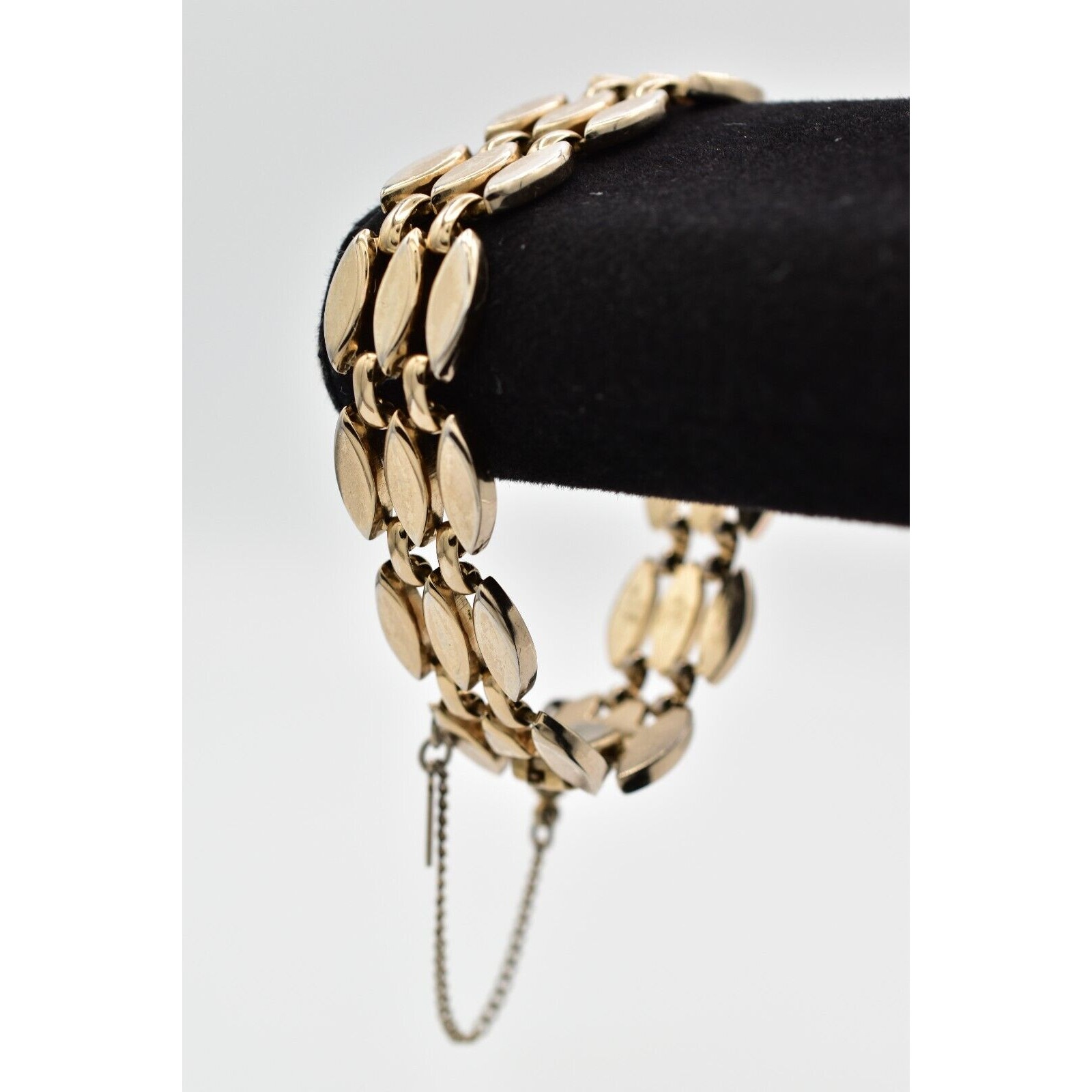 Monet Vintage 1940s Chain Bracelet Retro Linked Gold Tone Art Deco Signed Bino